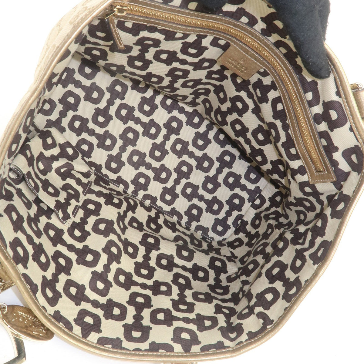 GUCCI GG Canvas Leather Beige Gold Women Shoulder Tote Bag 137396 Preowned Auth14