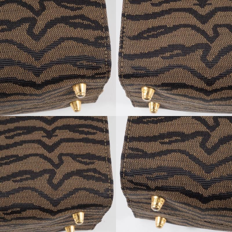 FENDI Zebra Print Tote Bag Canvas Leather Animal Pattern Brown Preowned Auth9