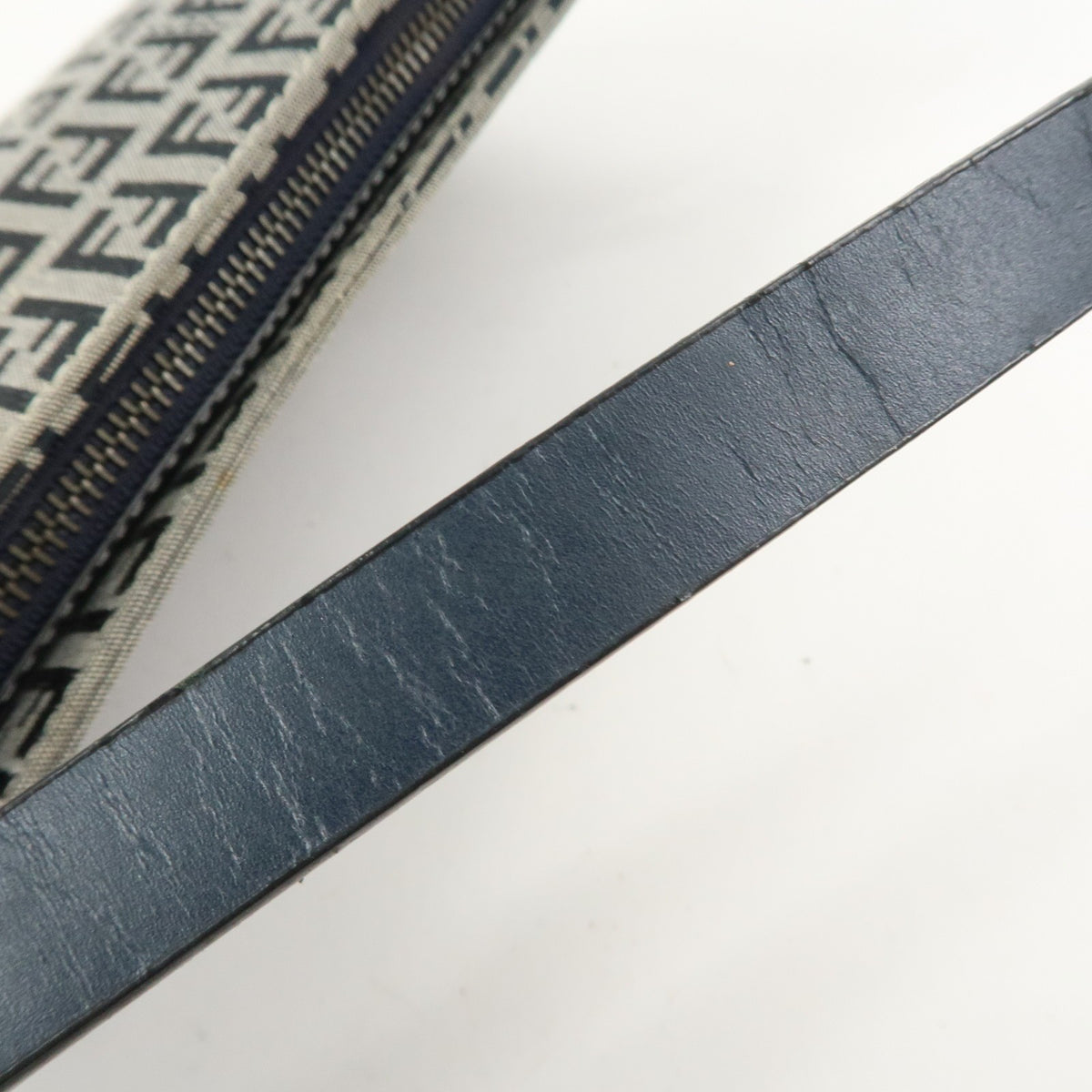 FENDI Zucchino Canvas Leather Shoulder Bag Navy Blue Logo 8BR042 Preowned Auth6
