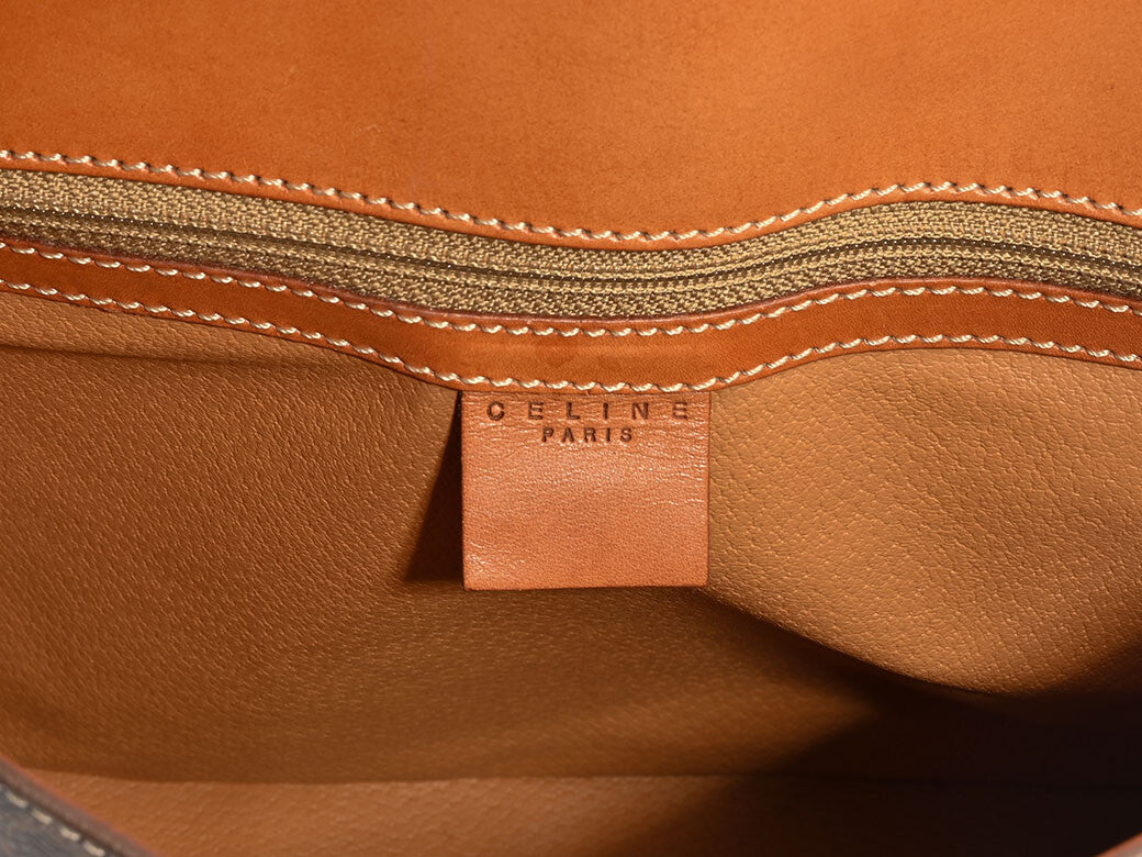 Auth Celine Macadam OneShoulder Bag Brown PVC Leather Flap Vintage Reuse Used7