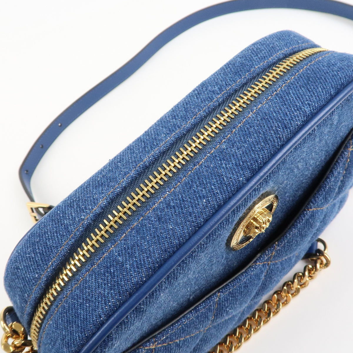 GIANNI VERSACE Denim Leather Chain Shoulder Bag Blue Authentic Used F/S17