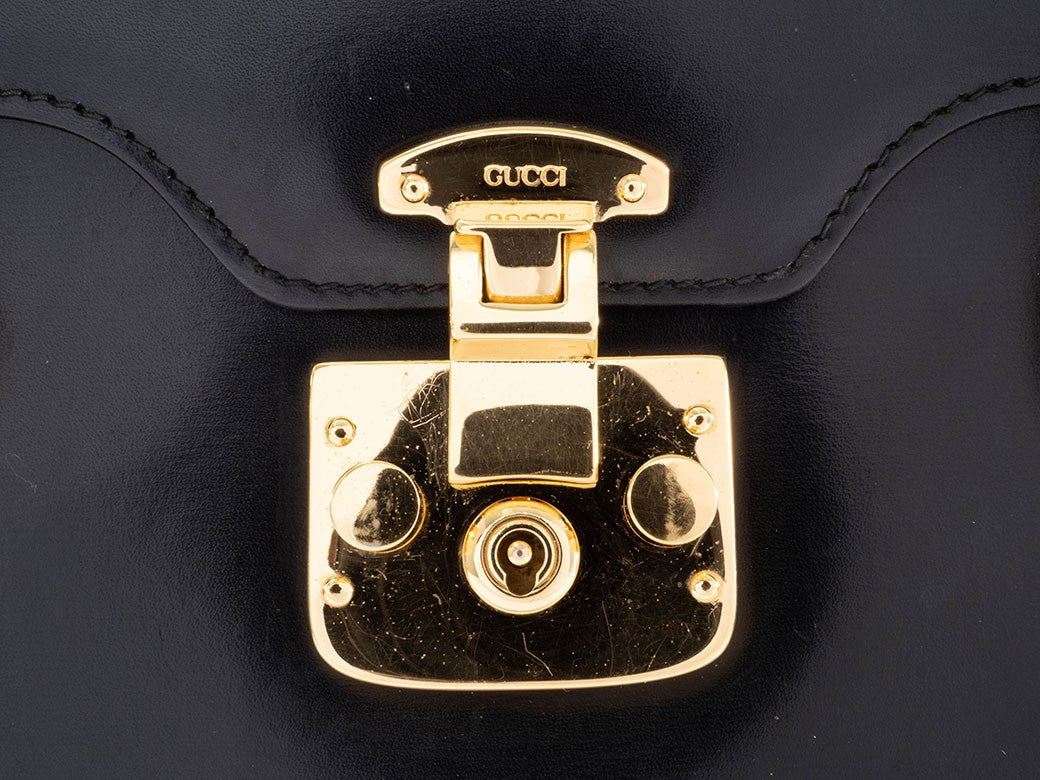 GUCCI Lady Lock Old Gucci Leather Handbag Bag Black Vintage Preowned Auth8
