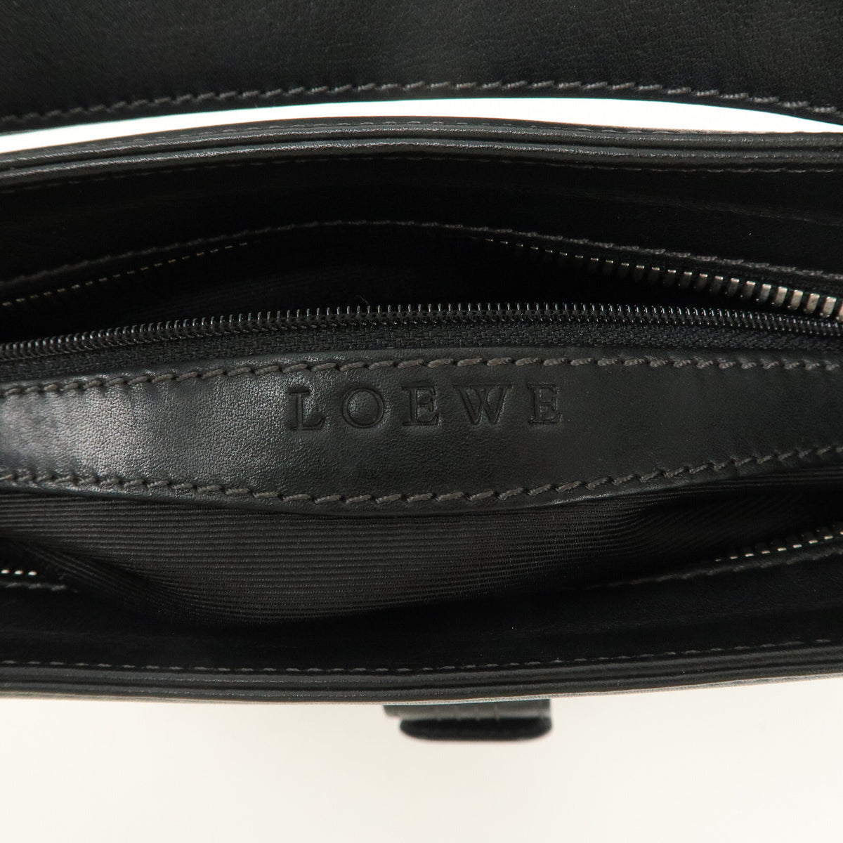 LOEWE Anagram Logo Leather Womens Shoulder Bag Handbag Black Preowned Auth23