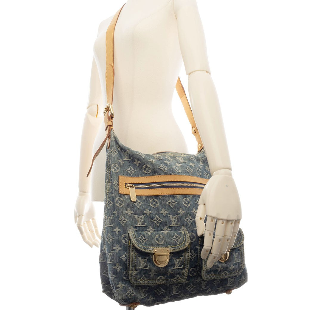 Louis Vuitton Baggy GM Monogram Denim Crossbody Shoulder Bag Hobo Blue Preowned10