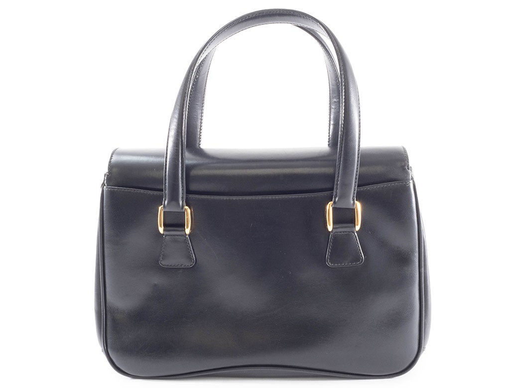 GUCCI Lady Lock Old Gucci Leather Handbag Bag Black Vintage Preowned Auth1