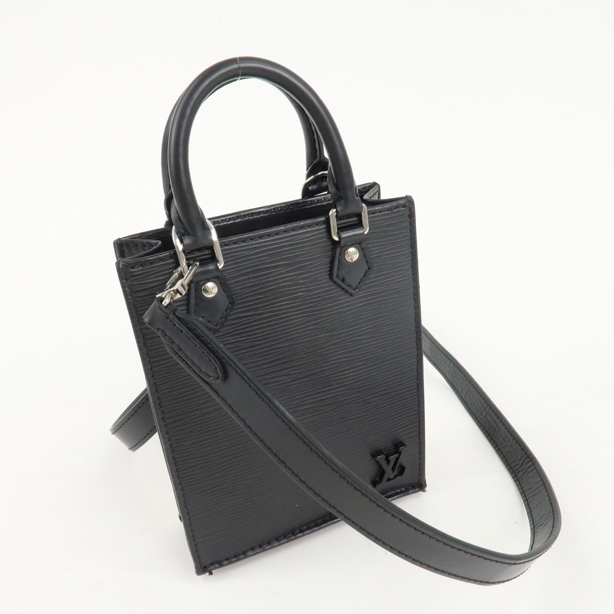 LOUIS VUITTON Petit Sac Plat Convertible Handbag Black Epi M69441 Preowned Auth3