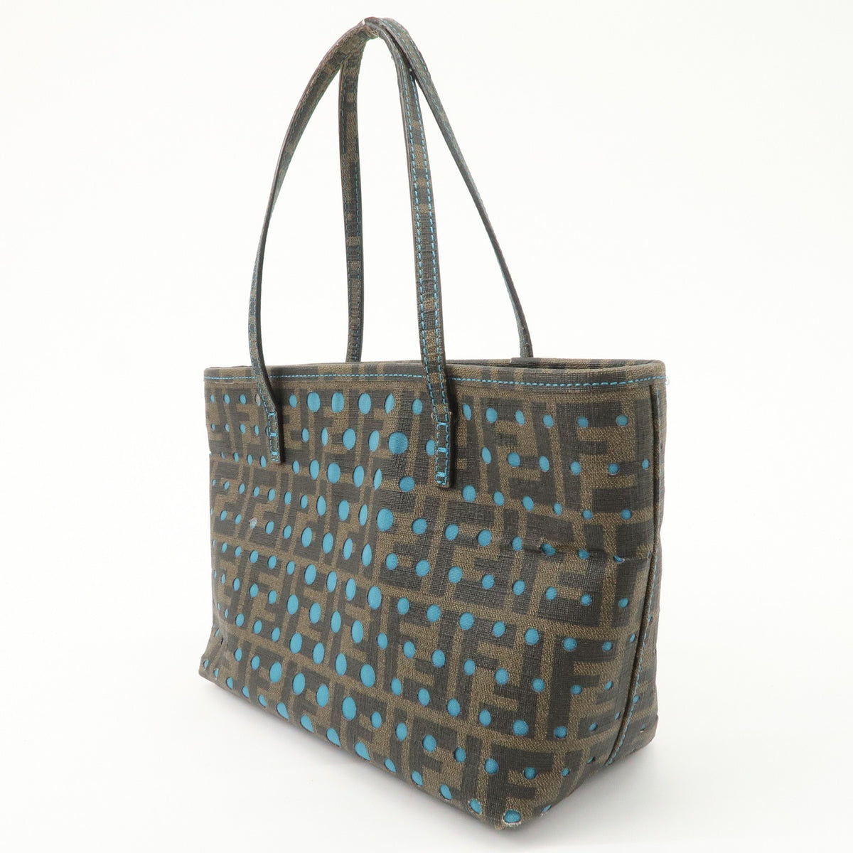 FENDI Tote Bag Zucca Nylon Punching Brown Black 8BH223 Authentic Used Reuse F/S2