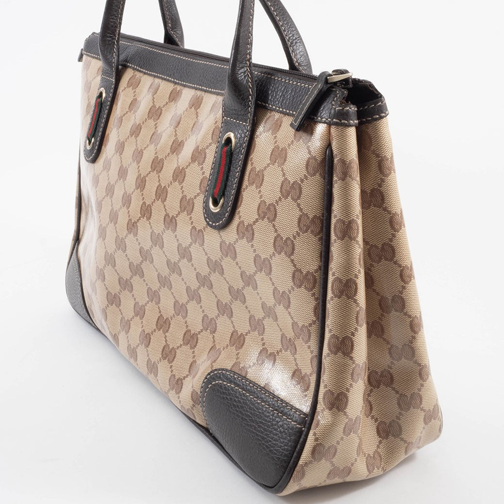 GUCCI GG Crystal Shoulder Tote Bag Sherry Line Web Beige Brown 293599 Preowned3