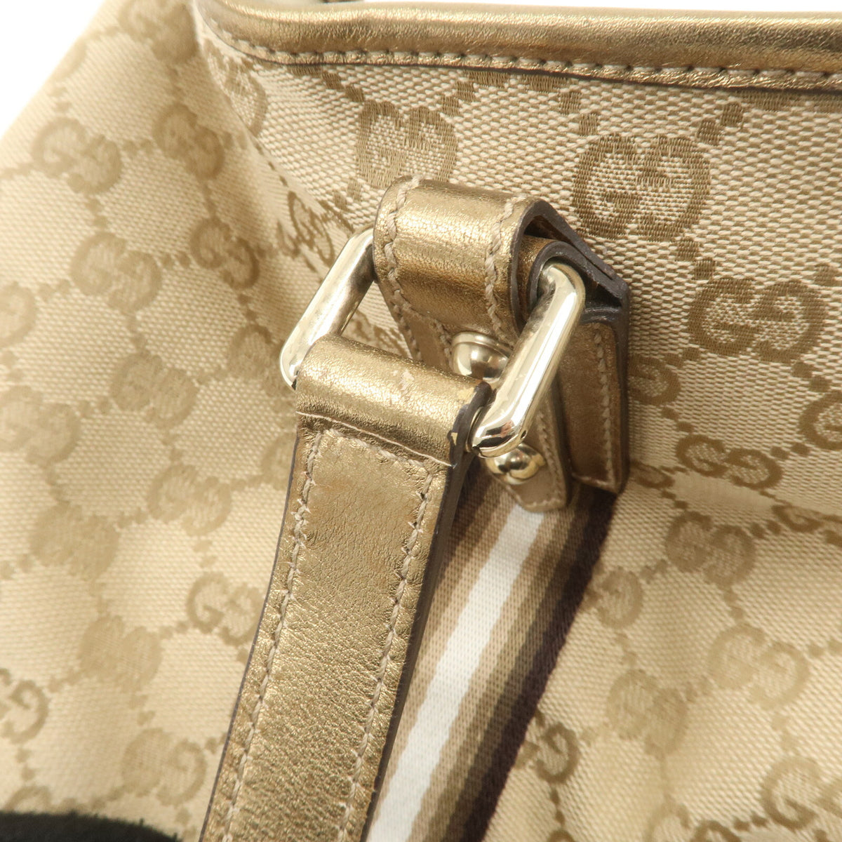 GUCCI GG Canvas Leather Beige Gold Women Shoulder Tote Bag 137396 Preowned Auth7