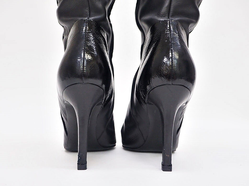 Sergio Rossi Black aU8262.002 Women's Leather Long Boots 38 Preowned Reuse Used5