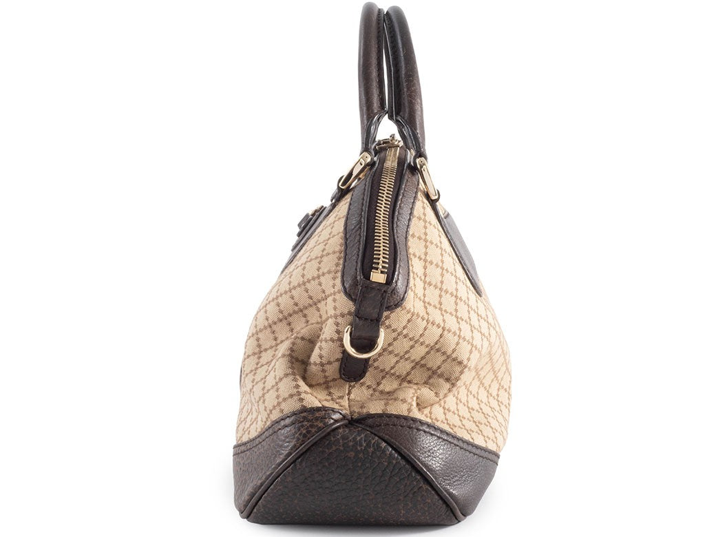 GUCCI Diamante Canvas Leather Tote Handbag Beige Brown Womens Preowned Auth3