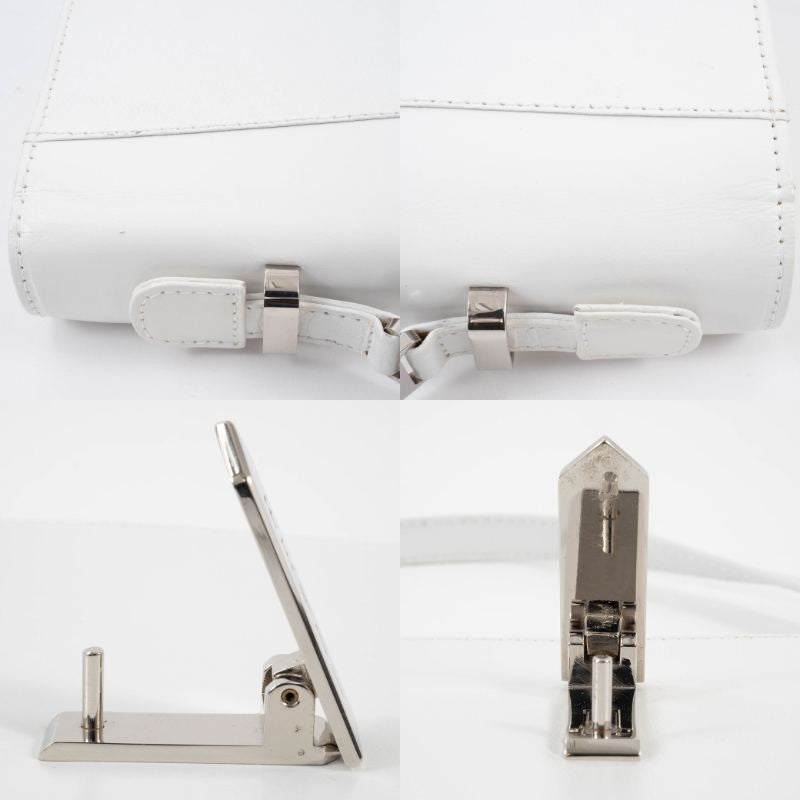 FENDI Logo Handle Shoulder Bag White Leather Convertible Crossbody Preowned10
