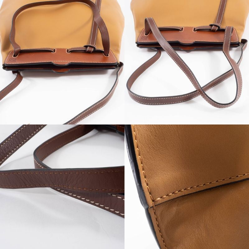 LOEWE Lazo Tote Bag Camel Brown Leather Large A4 Shoulder Bag Preowned Auth19