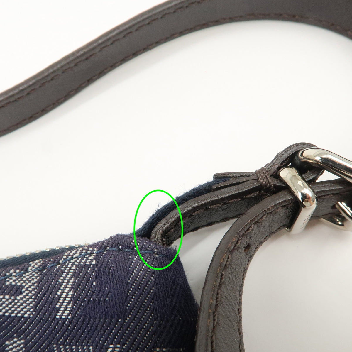 FENDI Zucchino Navy Blue Canvas Leather Hobo Shoulder Bag Slim Preowned Auth8