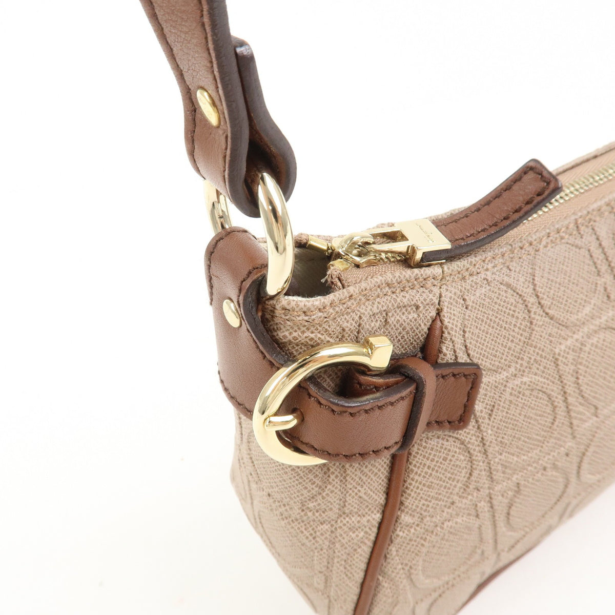 Ferragamo Gancini PVC Leather Shoulder Bag Brown Convertible Bag Preowned Auth10