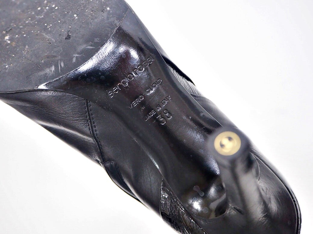 Sergio Rossi Black aU8262.002 Women's Leather Long Boots 38 Preowned Reuse Used10