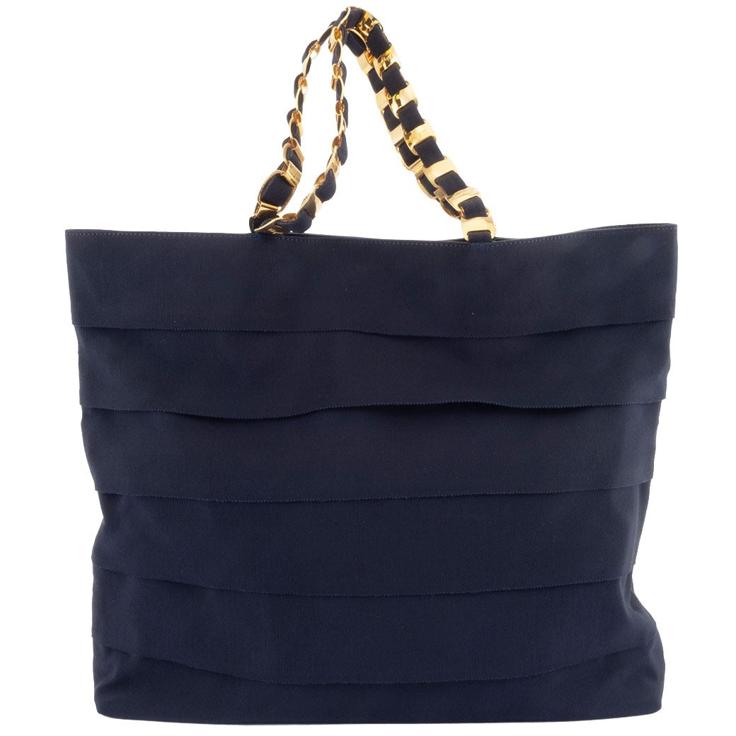 Ferragamo Vara Ribbon Tote Bag Navy Nylon Women Shoulder Tote Bag Preowned Auth0