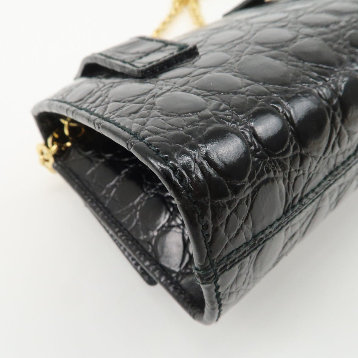 FERRAGAMO Vara Ribbon Chain Shoulder Bag Mini Black Leather Preowned Auth12