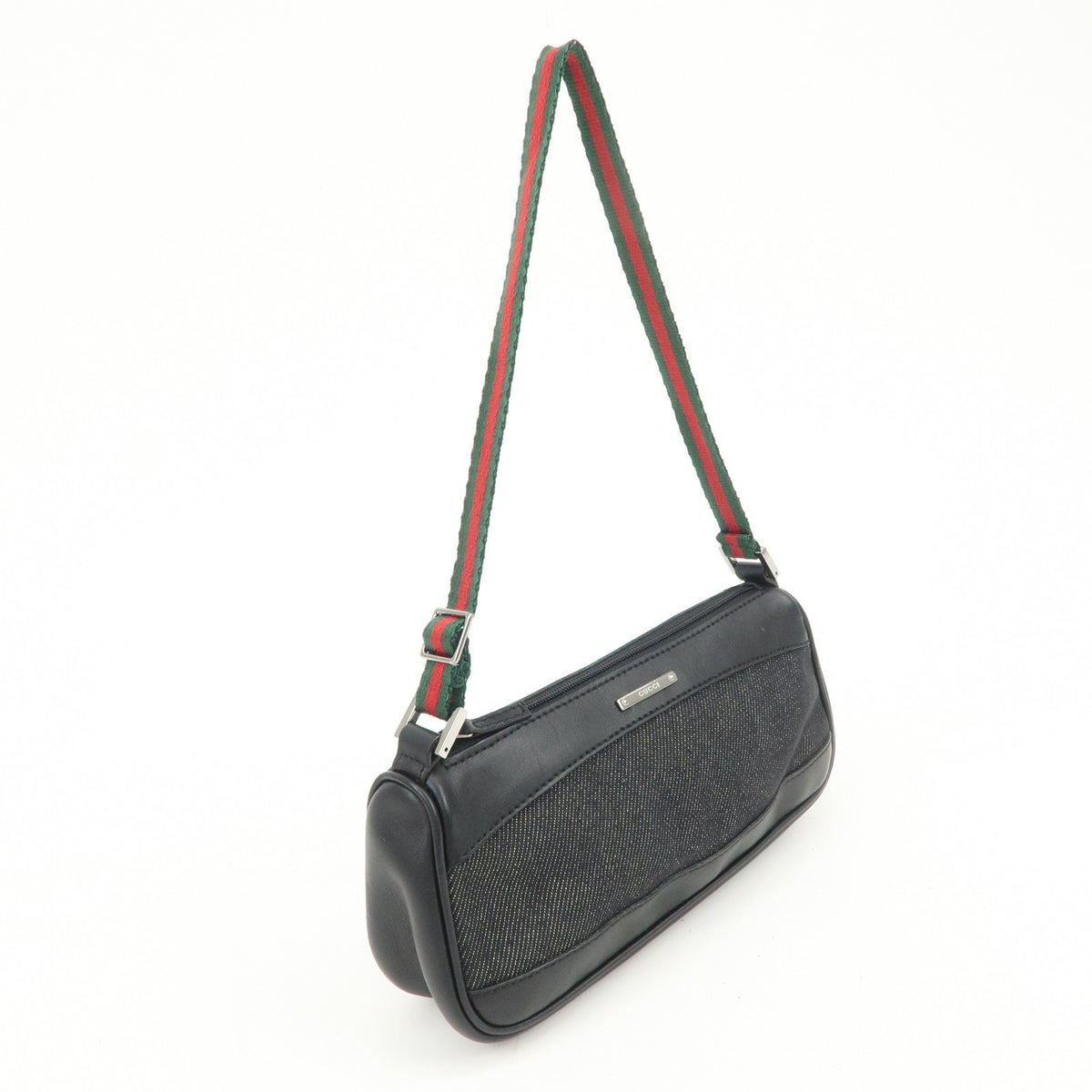 GUCCI Sherry Leather Denim Accessory Pouch Hand Bag Black 92820 Auth Used F/S3