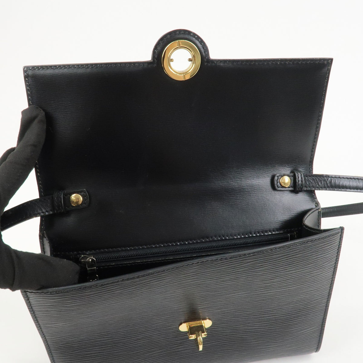 LOUIS VUITTON Arche Epi Leather Noir Black Small Convertible Bag Preowned Auth19
