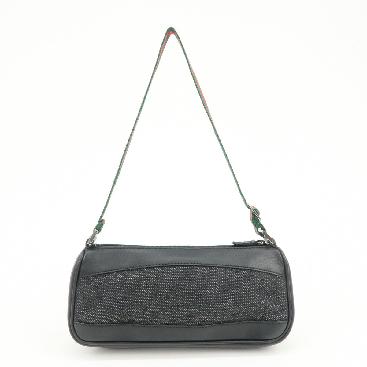 GUCCI Sherry Leather Denim Accessory Pouch Hand Bag Black 92820 Auth Used F/S1