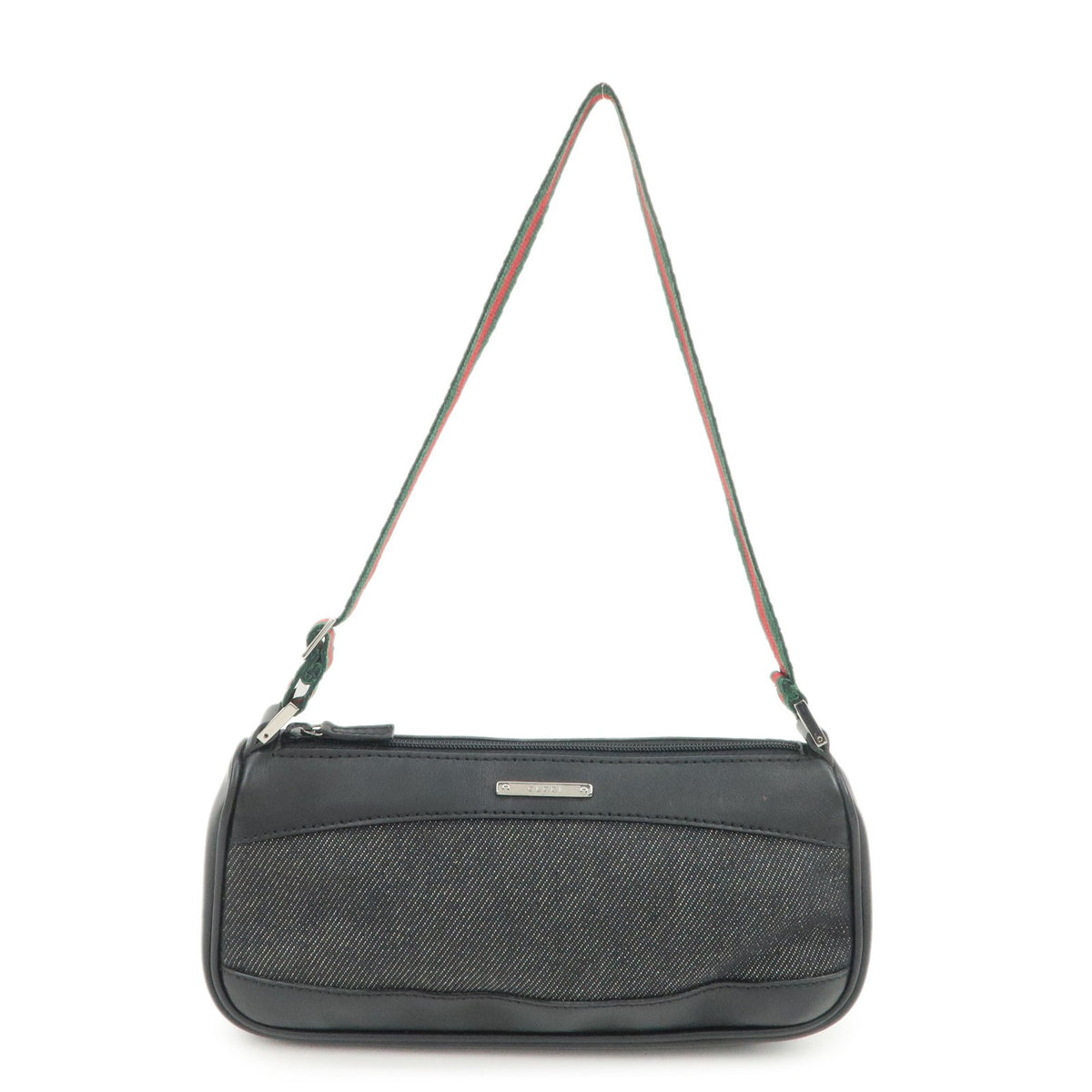 GUCCI Sherry Leather Denim Accessory Pouch Hand Bag Black 92820 Auth Used F/S0