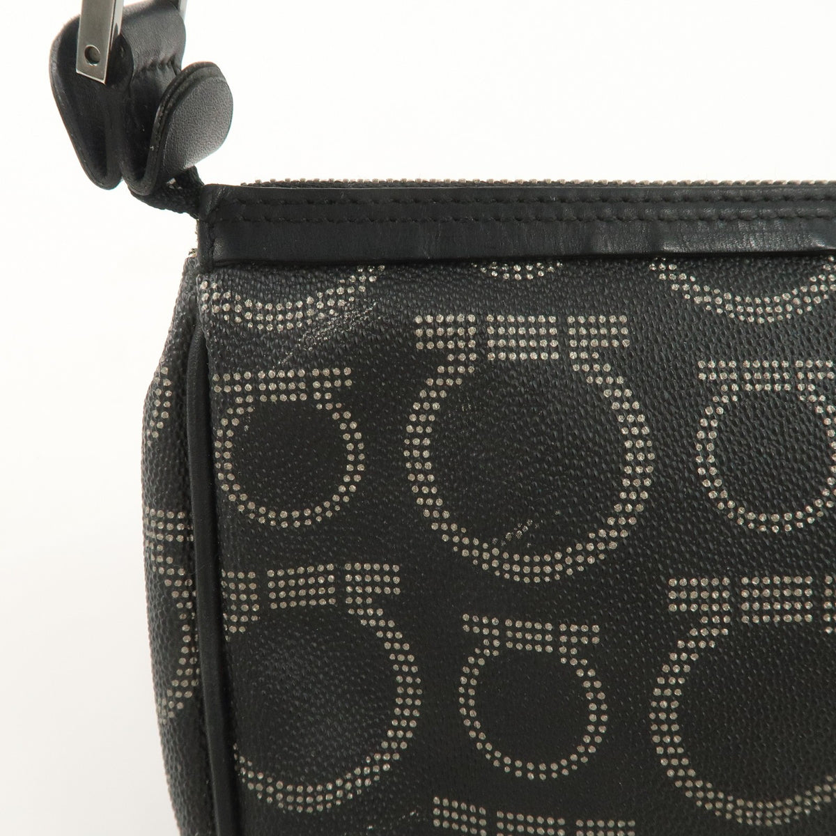Ferragamo Gancini PVC Accessary Pouch Hand Bag Black Authentic Used F/S14