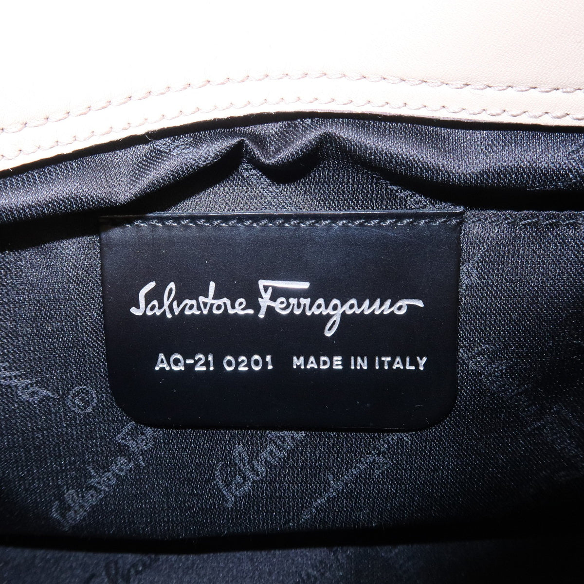 Ferragamo Gancini Hobo Shoulder Bag Canvas Leather Beige Black Preowned Auth23