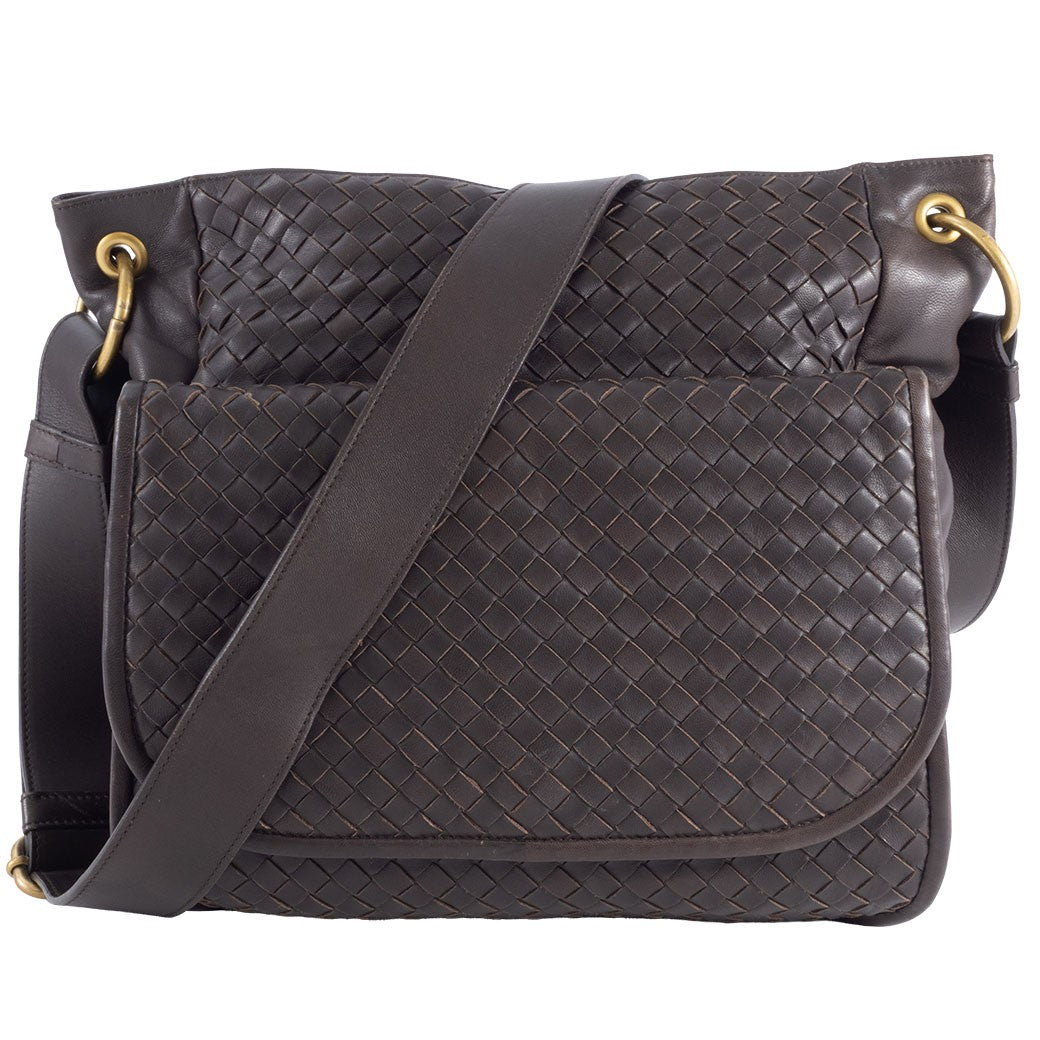 BOTTEGA VENETA Intrecciato Crossbody Shoulder Bag Dark Brown Leather Preowned0