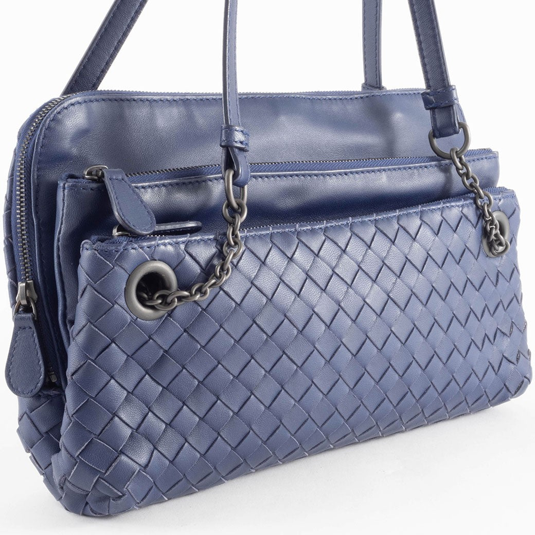Bottega Veneta Intrecciato Navy Leather Women Shoulder Bag Handbag Preowned6