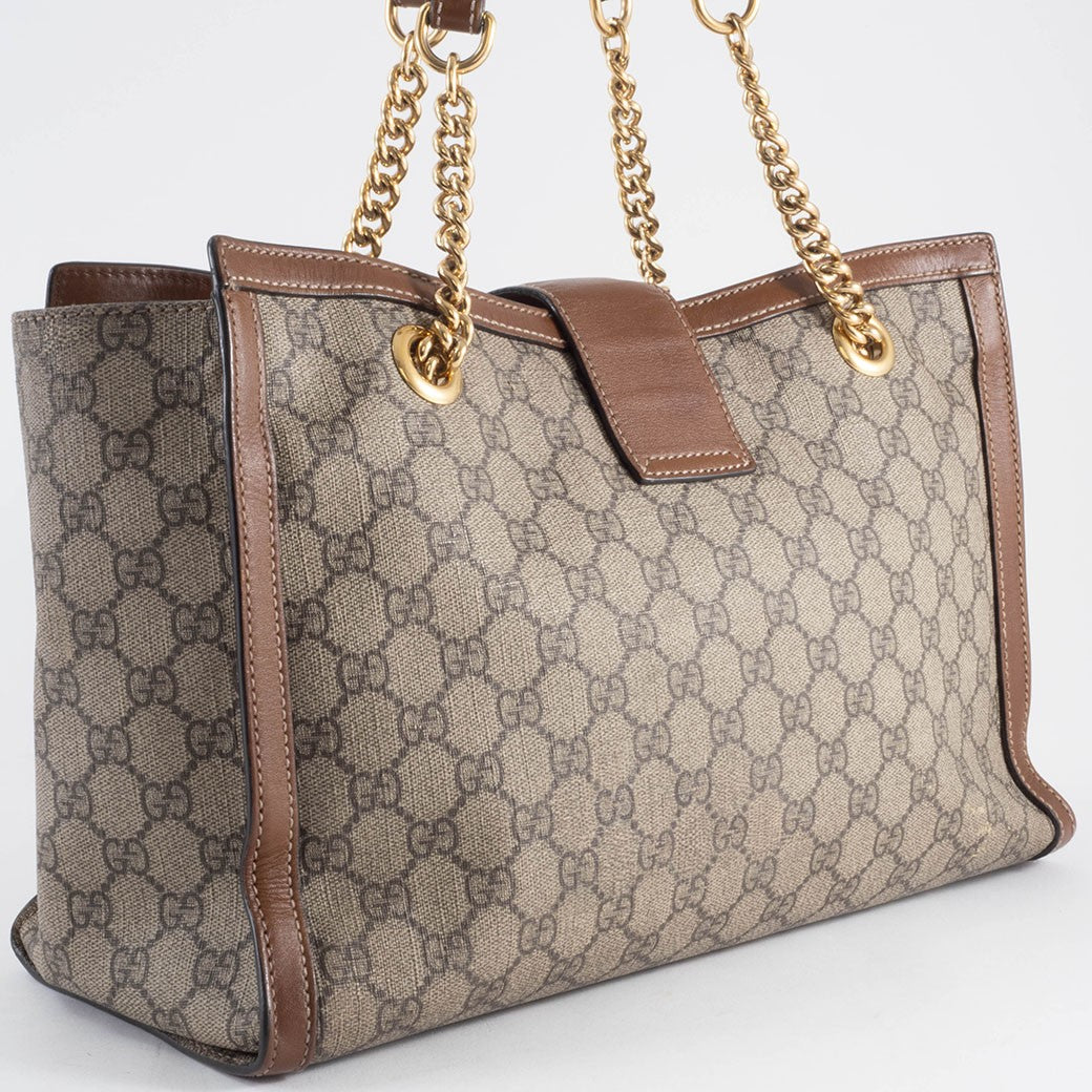 GUCCI Padlock GG Supreme Chain Shoulder Bag Beige Brown 479197 Preowned Auth19