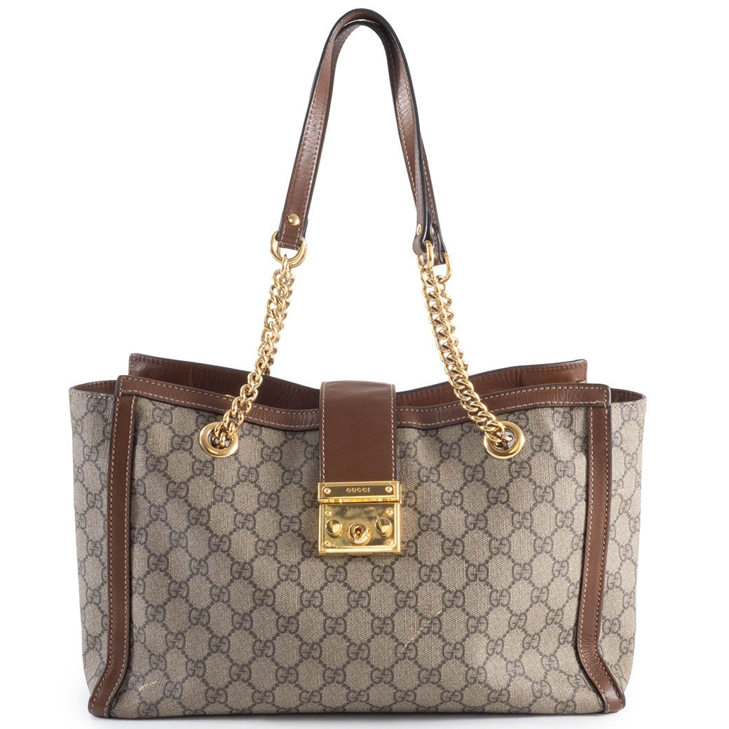 GUCCI Padlock GG Supreme Chain Shoulder Bag Beige Brown 479197 Preowned Auth0