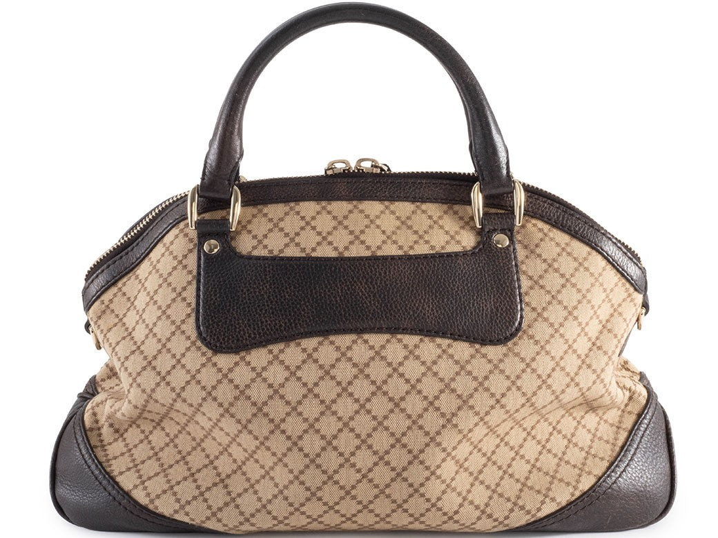 GUCCI Diamante Canvas Leather Tote Handbag Beige Brown Womens Preowned Auth1