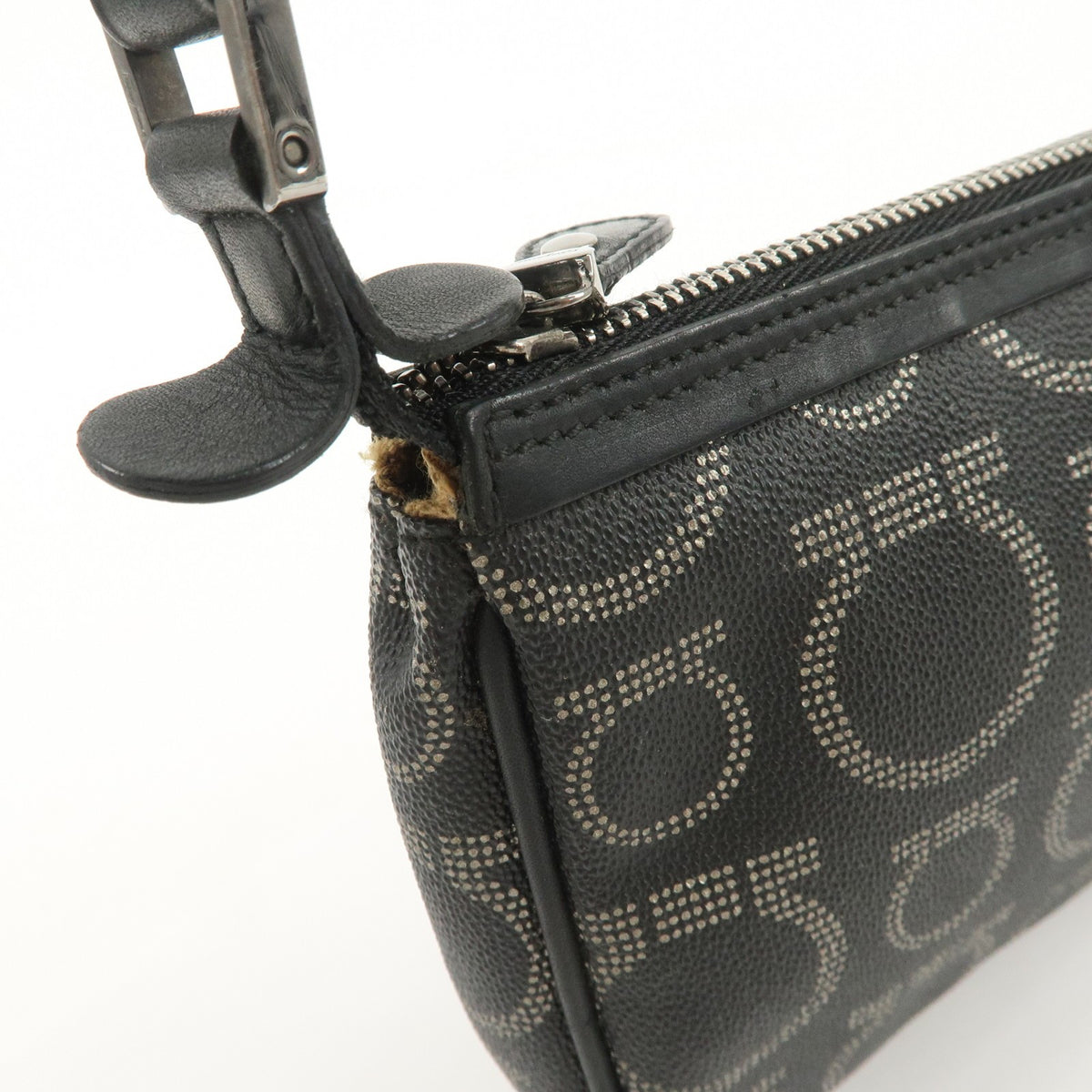Ferragamo Gancini PVC Accessary Pouch Hand Bag Black Authentic Used F/S15