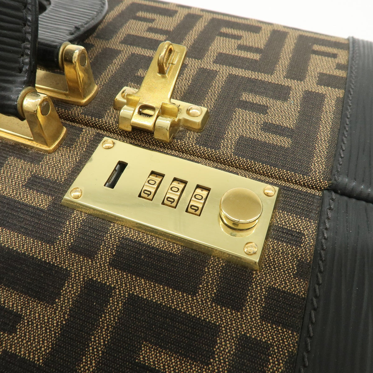 FENDI Zucca Canvas Leather Vanity Bag Makeup Box Brown Black Authentic Used F/S15