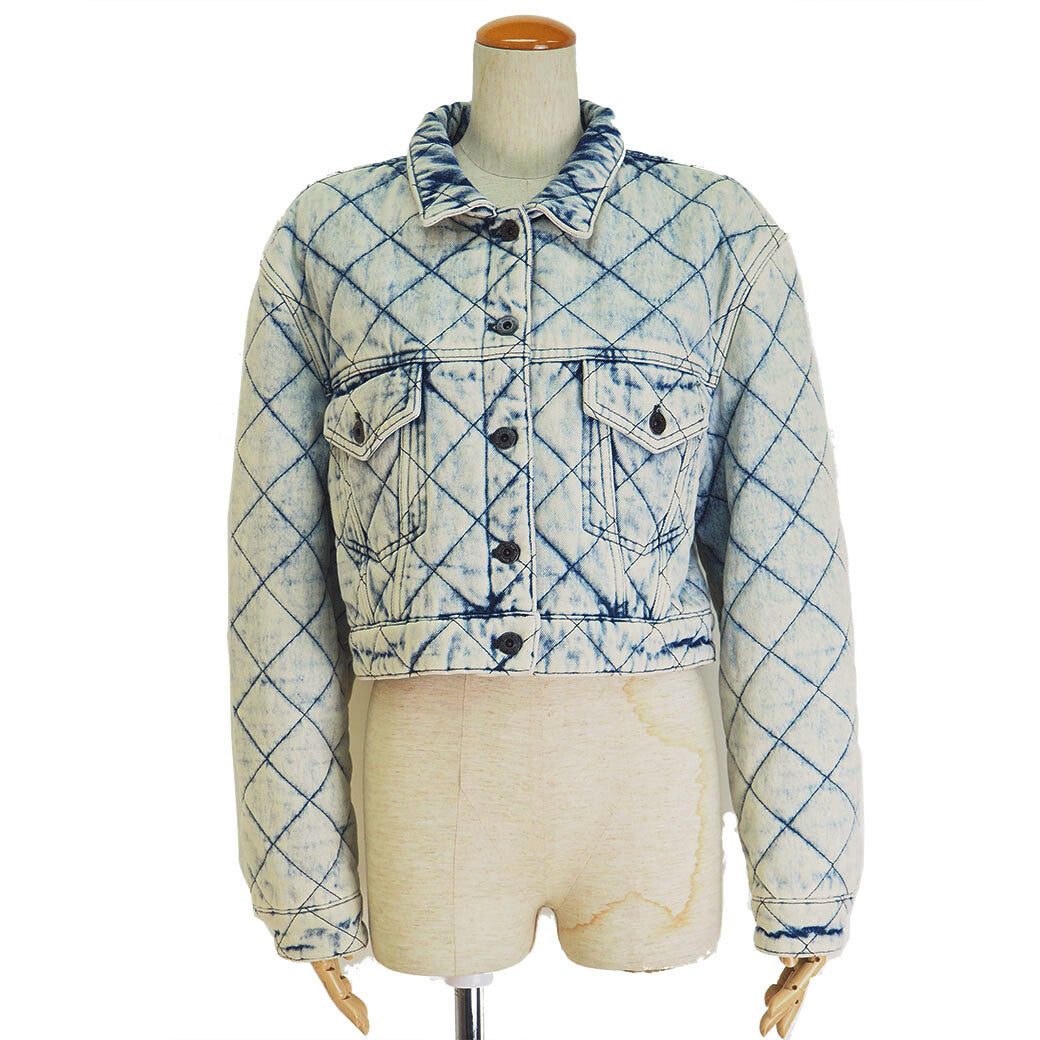 MIU MIU Quilted Denim Jacket Blue GWB086 38 Ladies Chemical Wash Reuse Used0