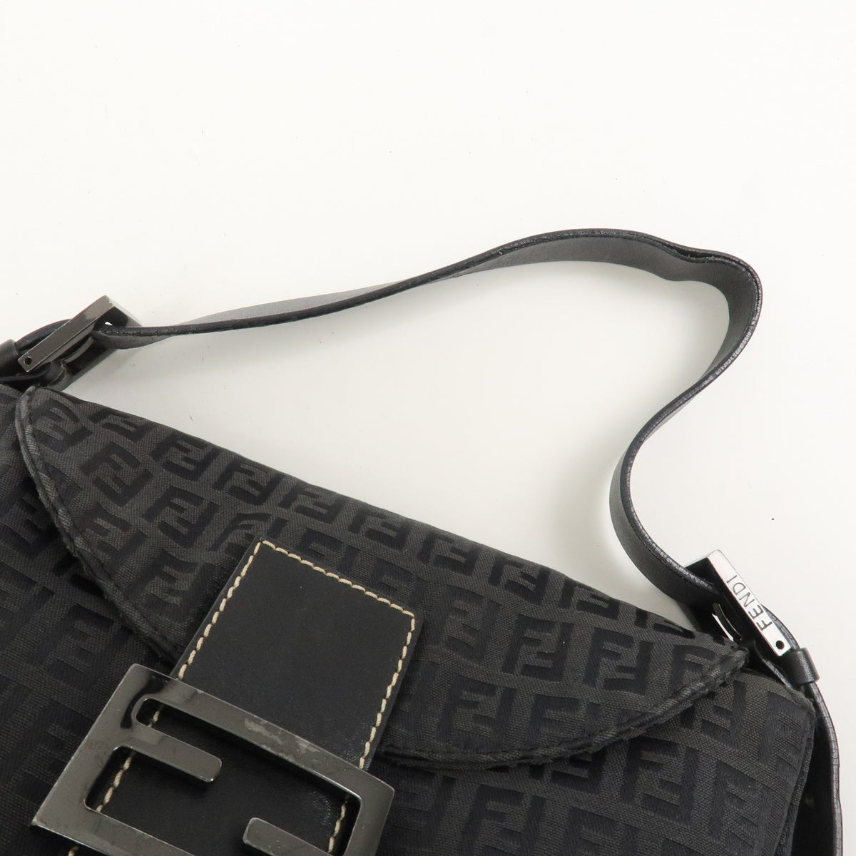 FENDI Mamma Baguette Zucca Zucchino Canvas Leather Black Shoulder Bag Preowned5