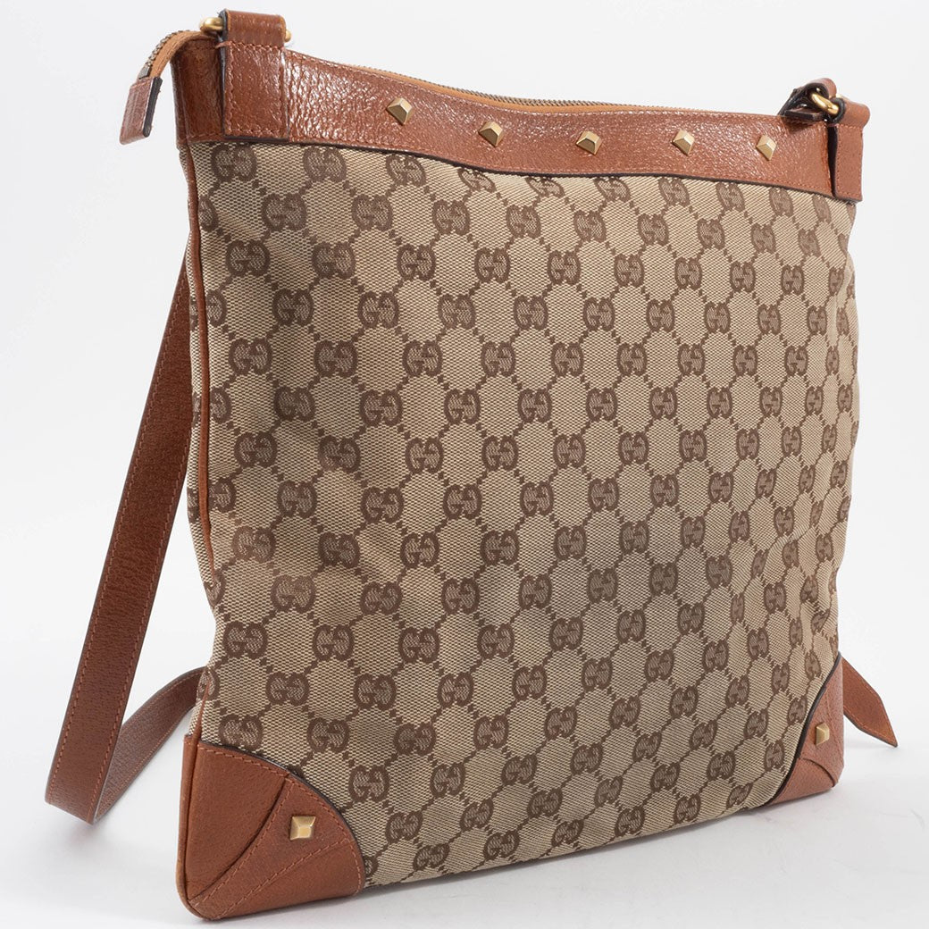 GUCCI GG Canvas Studded Beige Brown Crossbody Shoulder Bag 120894 Preowned Auth3