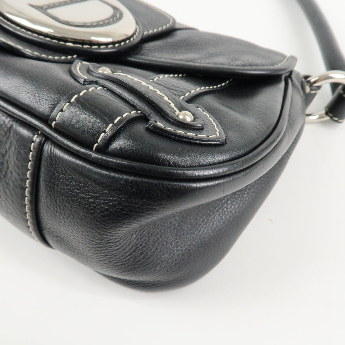 Christian Dior CD Logo Shoulder Bag Black Leather Womens Handbag Preowned Auth13
