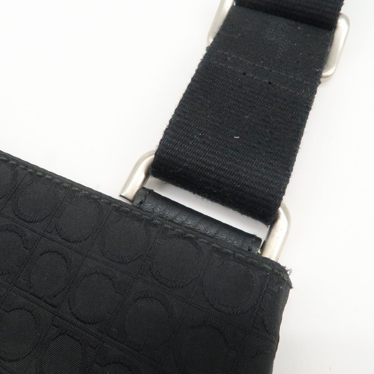 Ferragamo Gancini Canvas Shoulder Bag Black Silver HDW Authentic Used F/S10