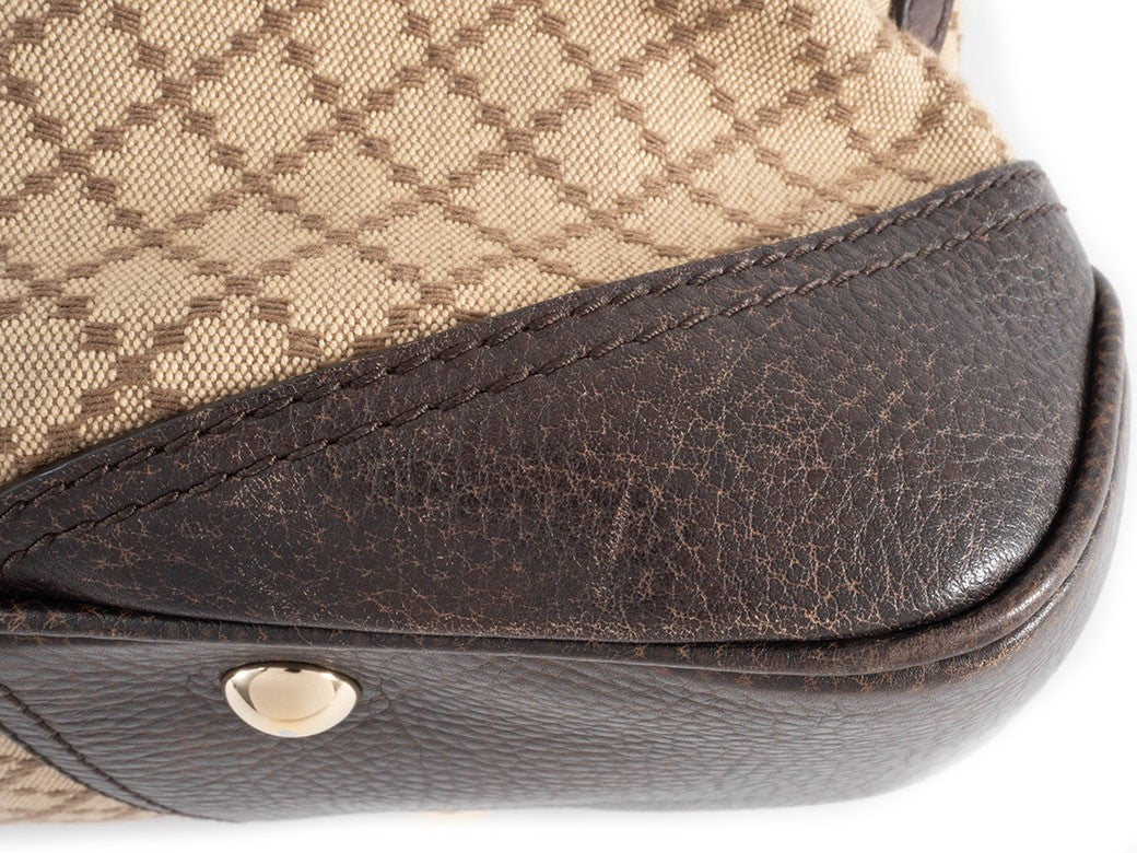 GUCCI Diamante Canvas Leather Tote Handbag Beige Brown Womens Preowned Auth16