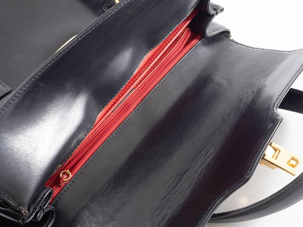 GUCCI Lady Lock Old Gucci Leather Handbag Bag Black Vintage Preowned Auth13