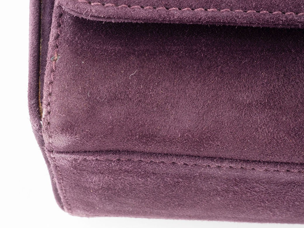 Salvatore Ferragamo Gancini Logo Crossbody Shoulder Bag Suede Purple Preowned3