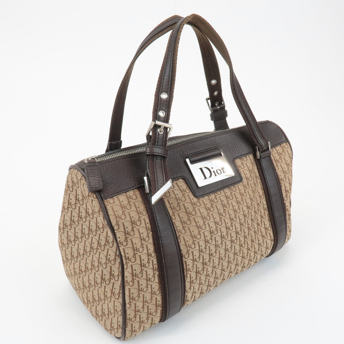 Christian Dior Trotter Street Chic Canvas Leather Boston Bag Beige Preowned3