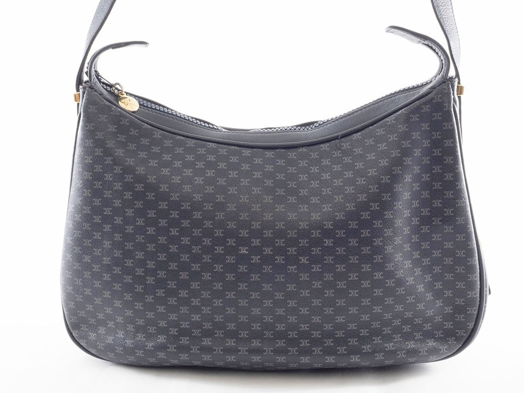 CELINE Macadam Blazon Navy PVC Leather Shoulder Bag Hobo Vintage Preowned Auth2