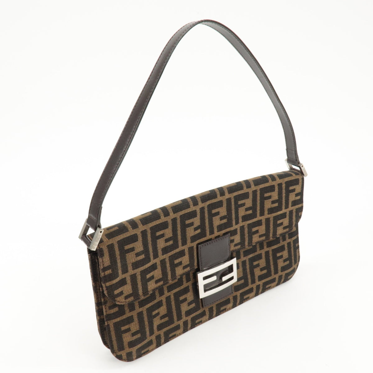 FENDI Zucca Tobacco Brown Canvas Leather Shoulder Bag 0916322 Y2K Preowned Auth3