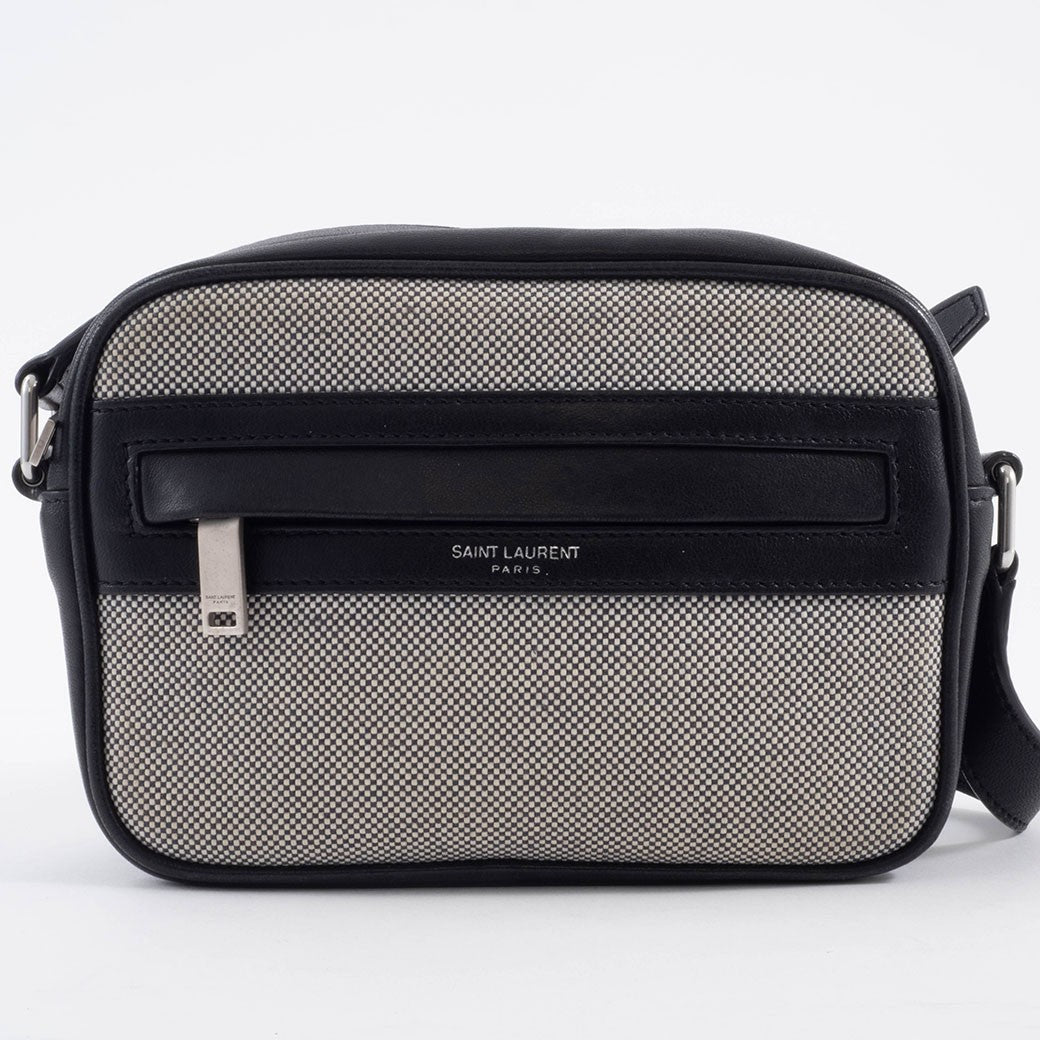 SAINT LAURENT Camp Camera Bag Canvas Leather Black Crossbody 647179 Preowned1