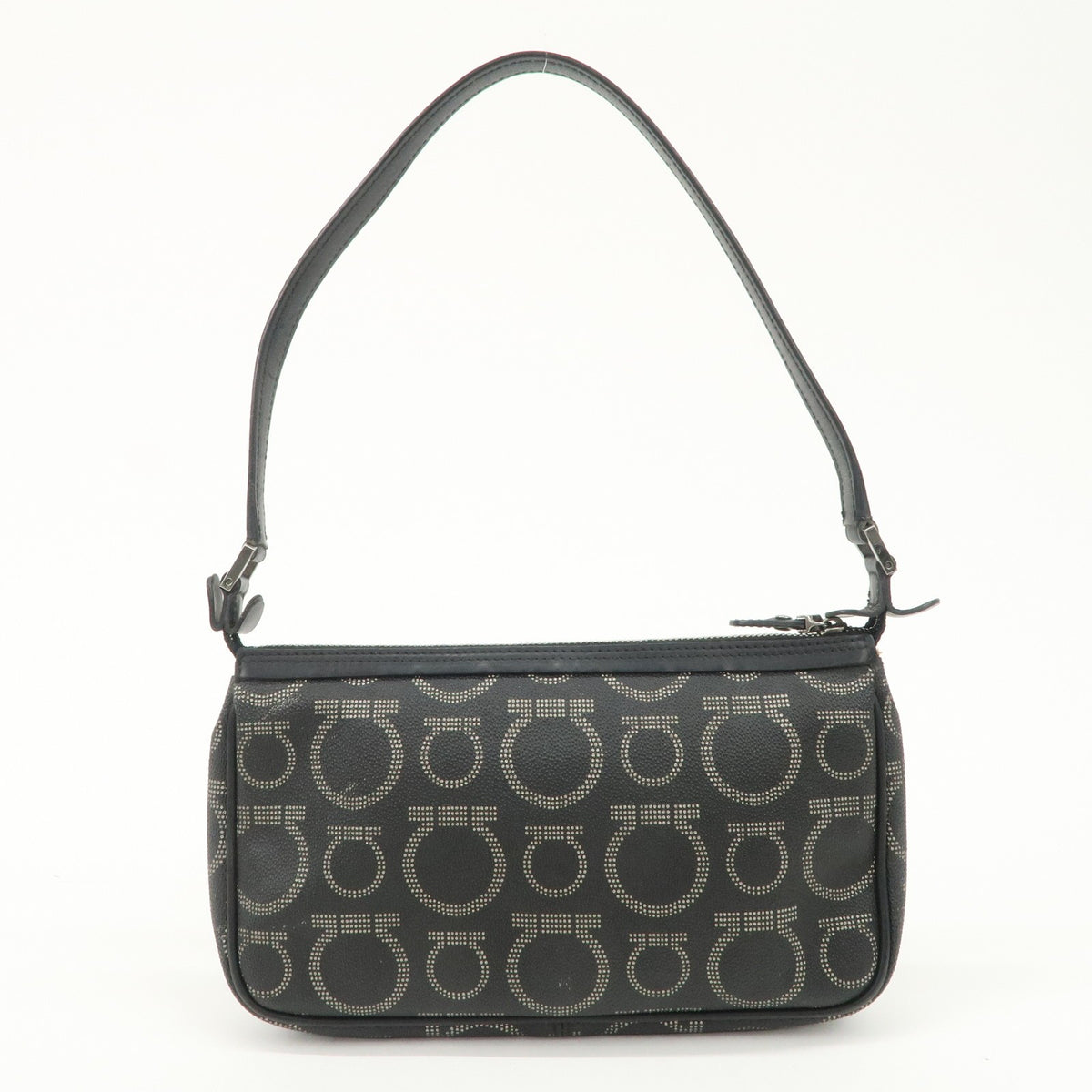 Ferragamo Gancini PVC Accessary Pouch Hand Bag Black Authentic Used F/S1