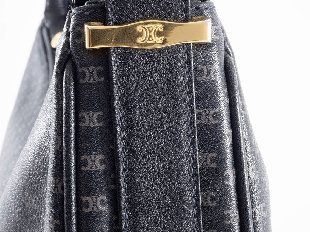 CELINE Macadam Blazon Navy PVC Leather Shoulder Bag Hobo Vintage Preowned Auth13
