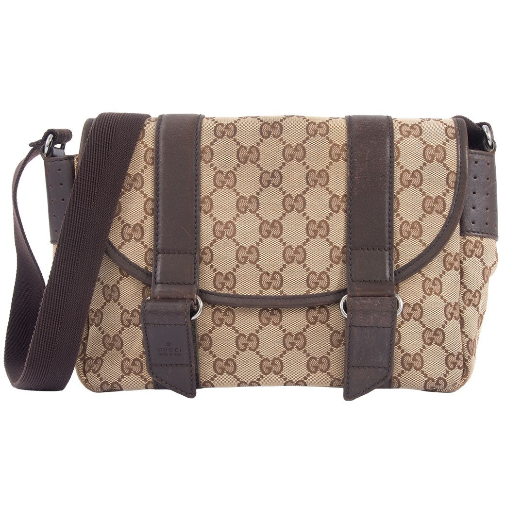 GUCCI GG Canvas Messenger Crossbody Shoulder Bag Beige Brown 145858 Preowned0